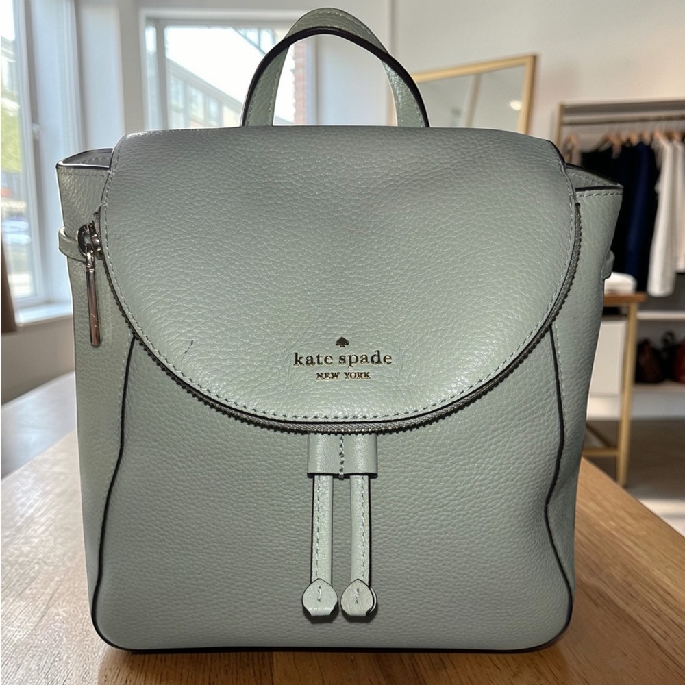 kate spade light sage green leather backpack with Wallet